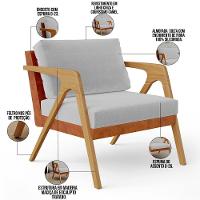 Kit 03 Poltronas Pietra L02 Couríssimo Camel Linho Cinza - 6