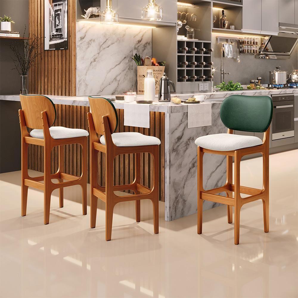 Kit 5 Banquetas Alta Betta Imbuia Facto Verde Linho Cru - 8