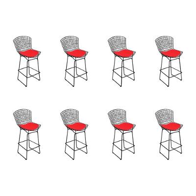 Kit 8 Banquetas Bistrô Bertoia Preta D70 Com Assento Vermelho Cor Preto