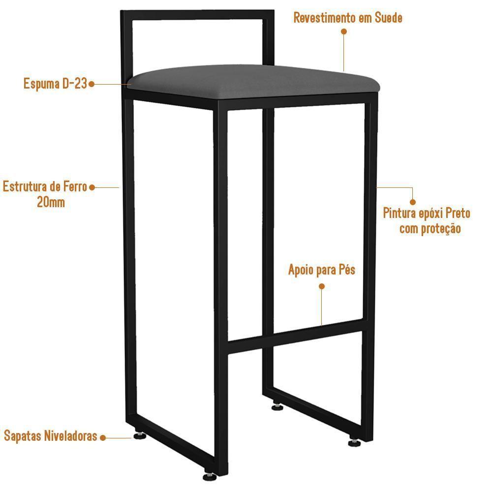 Kit 04 Banquetas Altas Hanna Preto Suede Cinza - 4