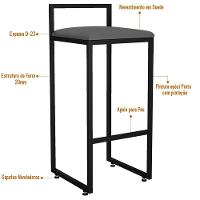 Kit 04 Banquetas Altas Hanna Preto Suede Cinza