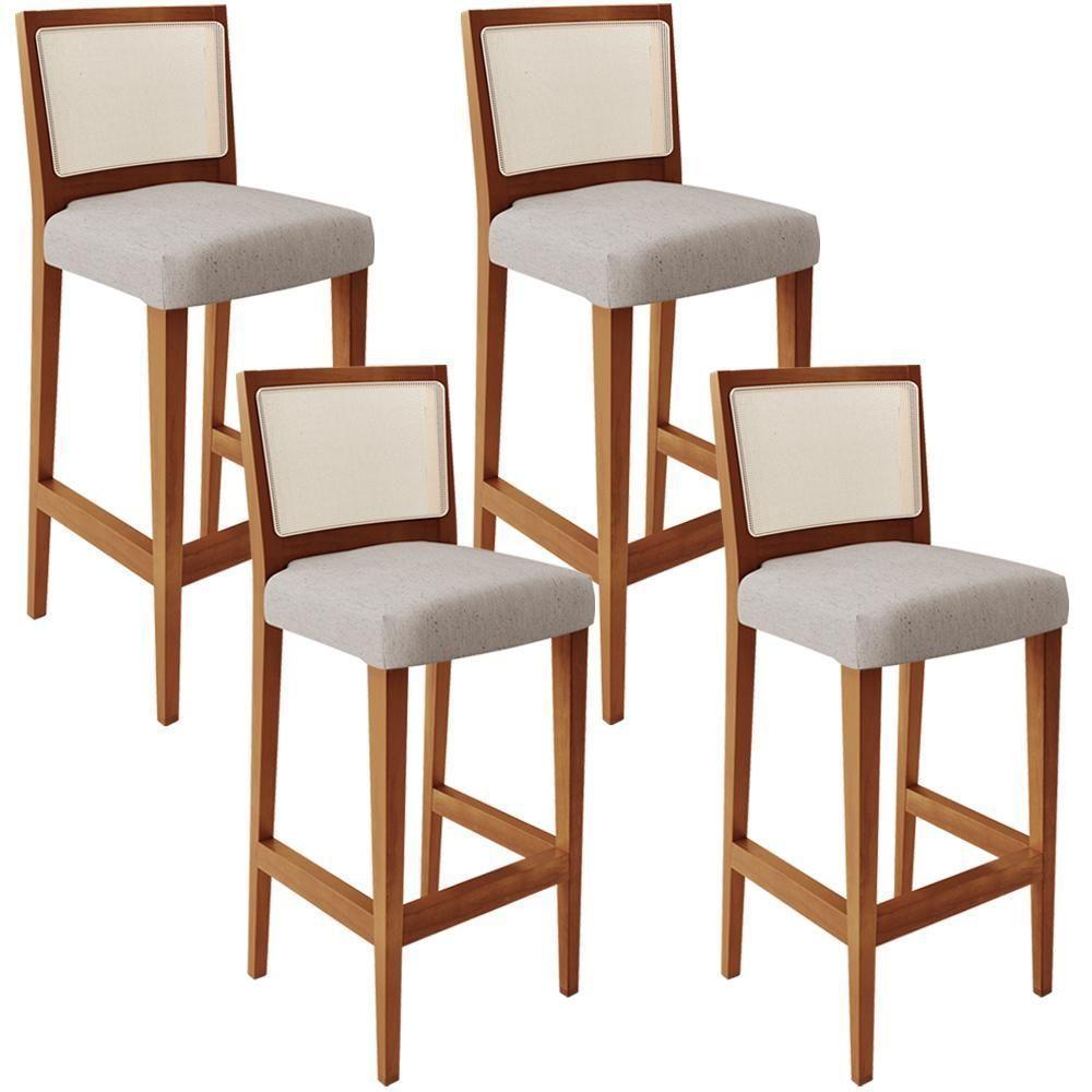 Kit 04 Banquetas Alta Branco Linho Bege - 1