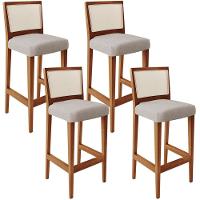 Kit 04 Banquetas Alta Branco Linho Bege - 1