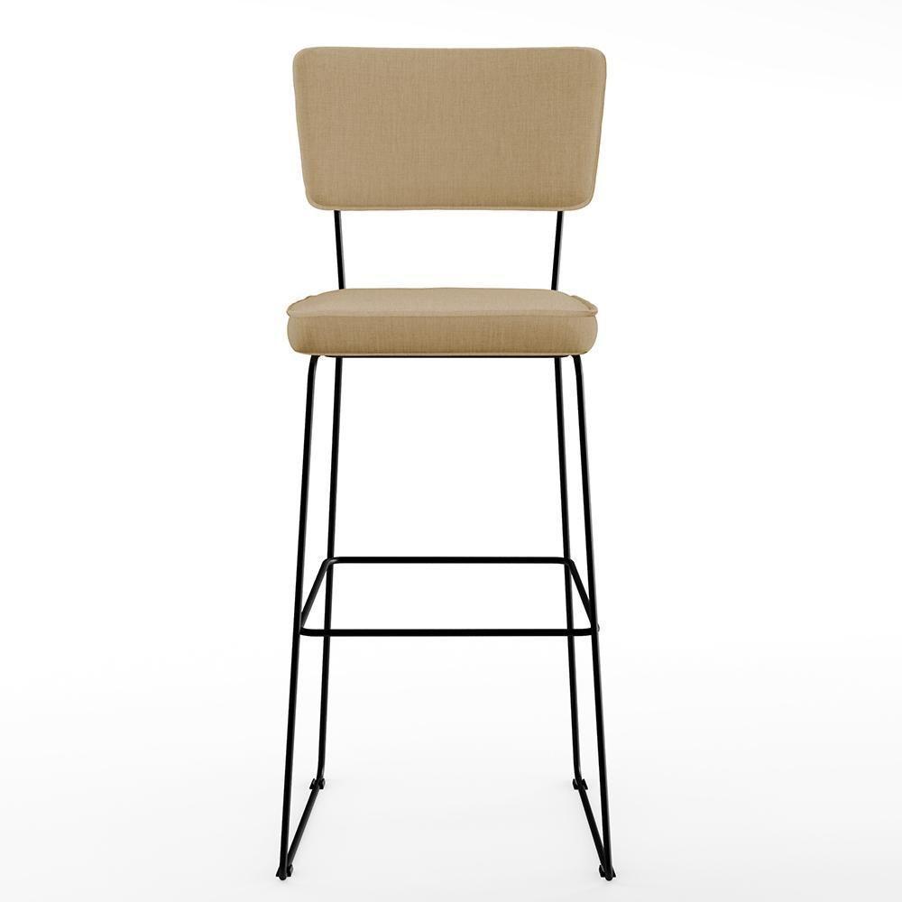 Kit 04 Banquetas Alta Base Aço Fixa Linho Bege Escuro - 5