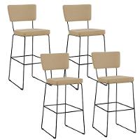 Kit 04 Banquetas Alta Base Aço Fixa Linho Bege Escuro - 1
