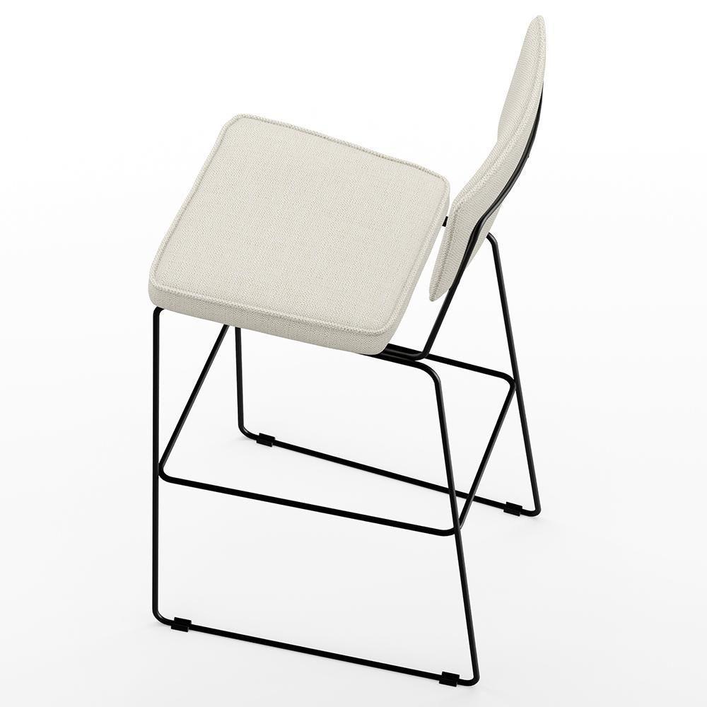 Kit 03 Banquetas Alta Base Aço Fixa Linho Champagne - 2