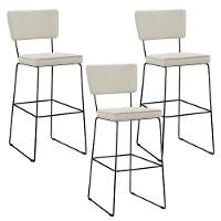 Kit 03 Banquetas Alta Base Aço Fixa Linho Champagne - 1