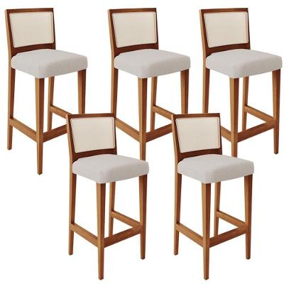 Kit 05 Banquetas Alta Branco Linho Cru