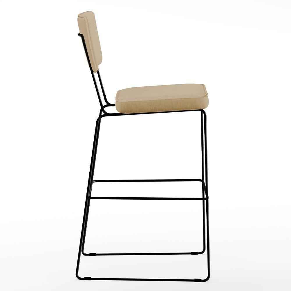 Kit 05 Banquetas Alta Base Linho Bege Escuro - 4