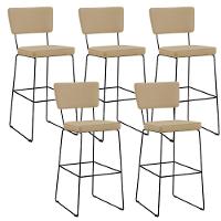 Kit 05 Banquetas Alta Base Linho Bege Escuro - 1