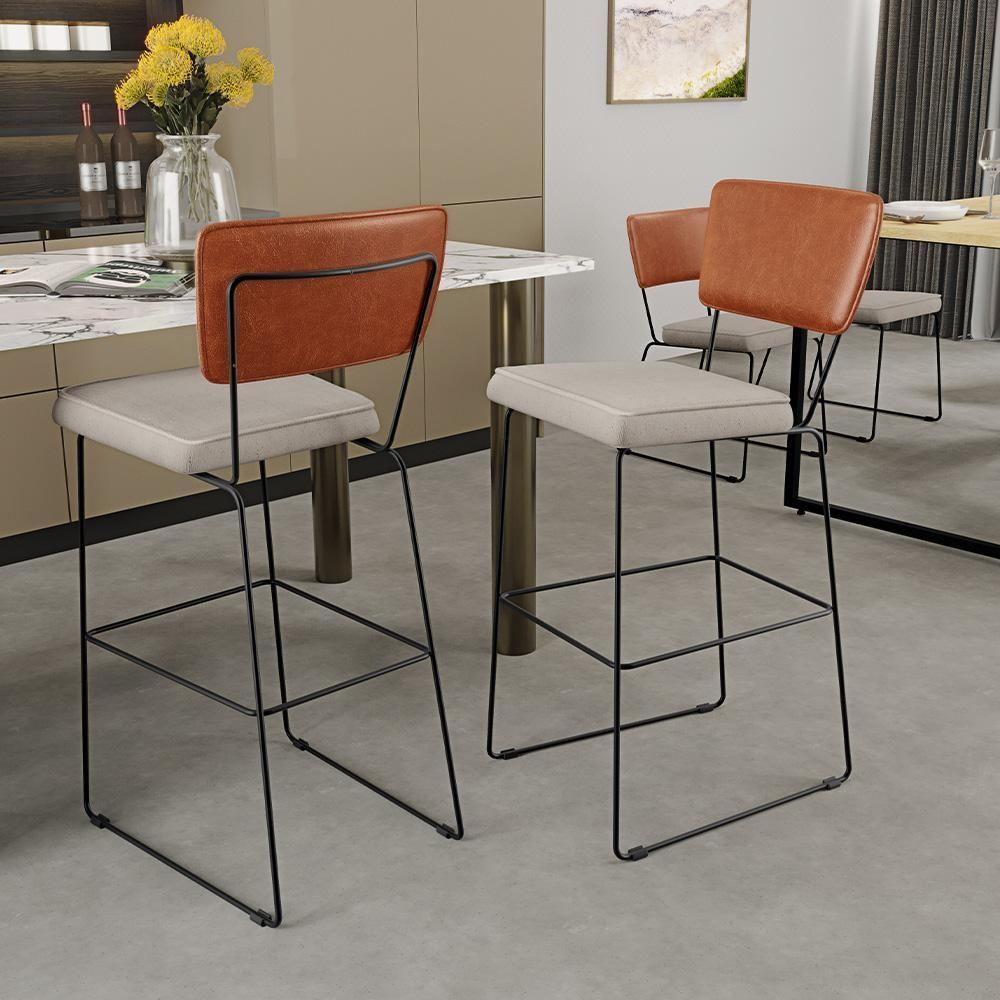 Kit 03 Banquetas Altas Cozinha Allana L02 Camel Linho Cru - 9