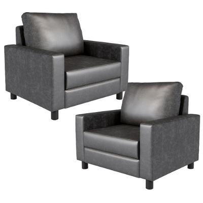 Kit 02 Poltronas Decorativas Malta L02 Couro Sintético Preto Lyam Decor