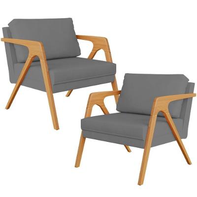 Kit 2 Poltronas Decorativas Pietra L02 Suede Cinza Lyam Decor