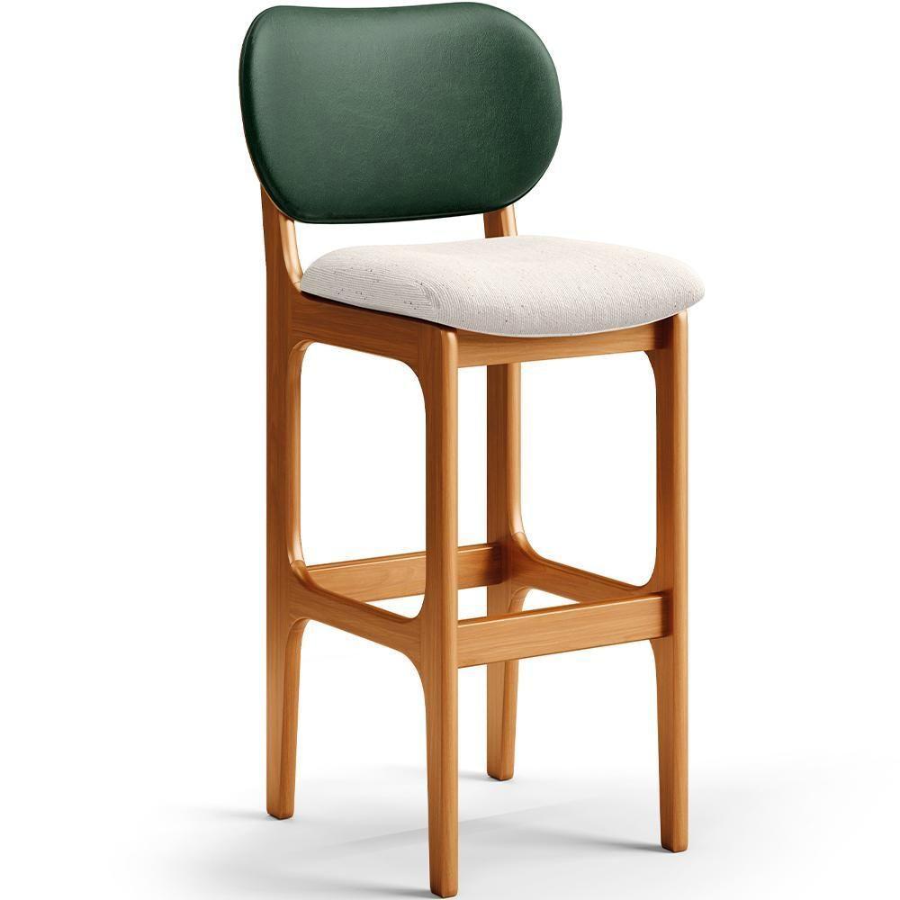 Kit 4 Banquetas Alta Betta Imbuia Facto Verde Linho Cru - 7