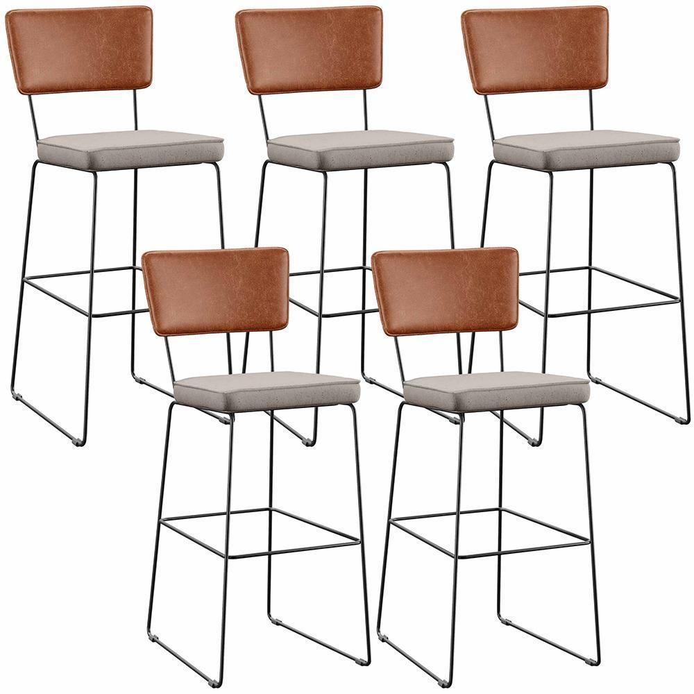 Kit 05 Banquetas Altas Camel Linho Bege - 1