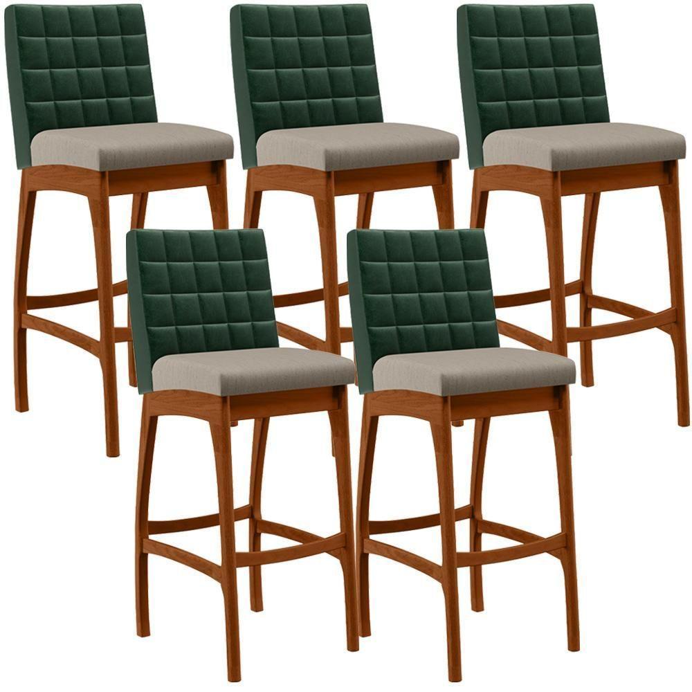 Kit 05 Banquetas Altas Cozinha B04 Verde Musgo Bege - 1