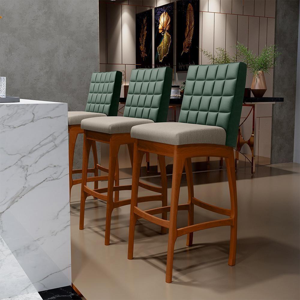 Kit 05 Banquetas Altas Cozinha B04 Verde Musgo Bege - 9