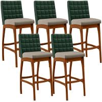 Kit 05 Banquetas Altas Cozinha B04 Verde Musgo Bege - 1