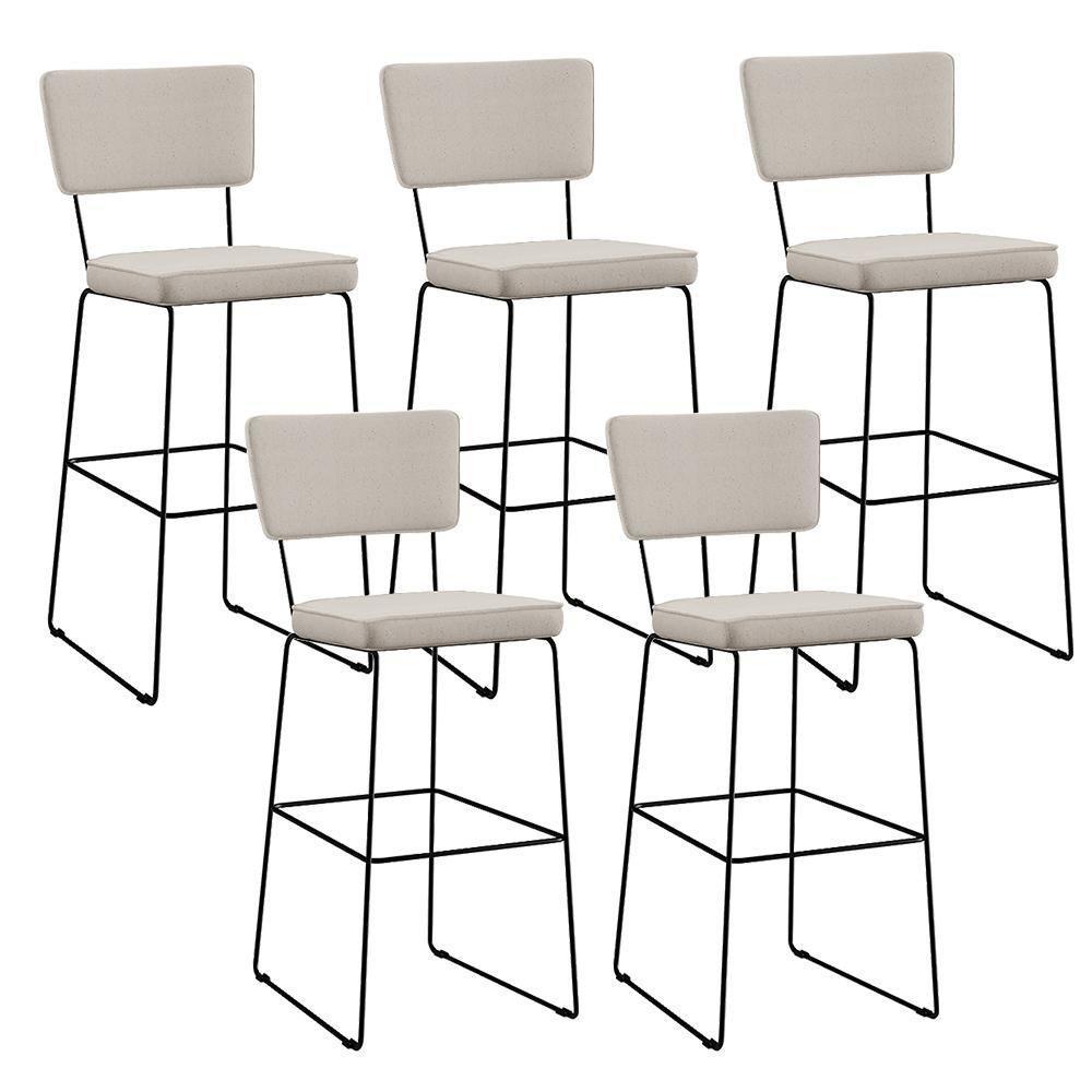 Kit 05 Banquetas Alta Base Em Aço Fixa Linho Cru - 1