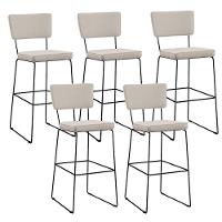 Kit 05 Banquetas Alta Base Em Aço Fixa Linho Cru - 1