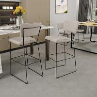 Kit 05 Banquetas Alta Base Em Aço Fixa Linho Cru - 9