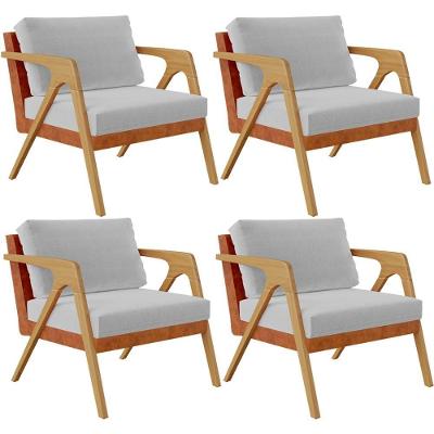 Kit 04 Poltronas Pietra L02 Couríssimo Camel Linho Cinza Lyam Decor