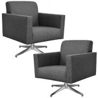 Kit 02 Poltronas Base Giratória Linho Chumbo - 1