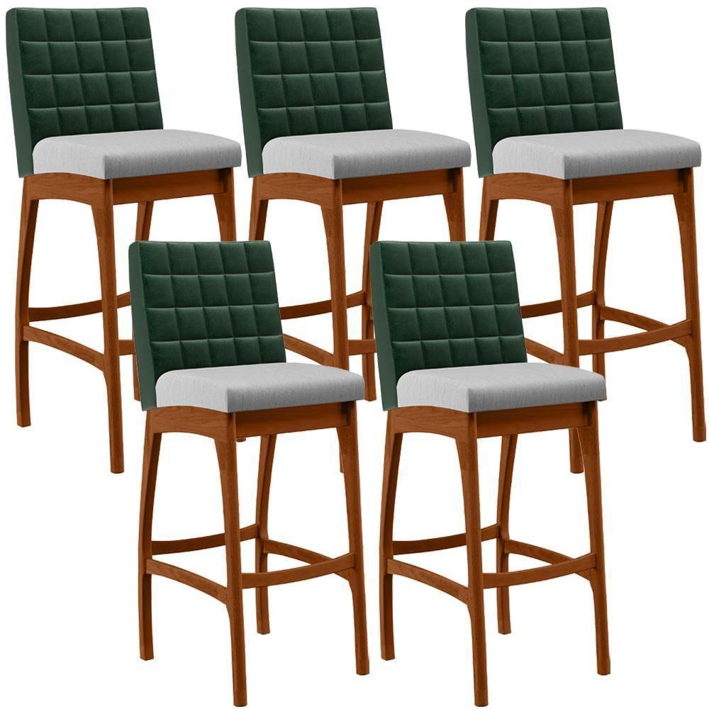Kit 05 Banquetas Altas Cozinha B04 Verde Musgo Cinza - 1