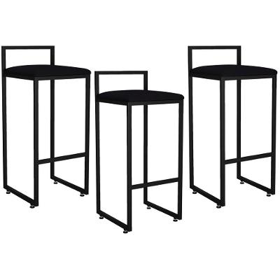 Kit 03 Banquetas Altas Cozinha Hanna L02 Preto Preto