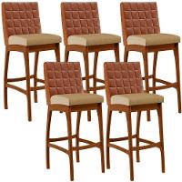 Kit 05 Banquetas Altas Mila Camel Linho Bege Escuro - 1