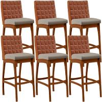 Kit 06 Banquetas Altas Mila Camel Linho Bege - 1