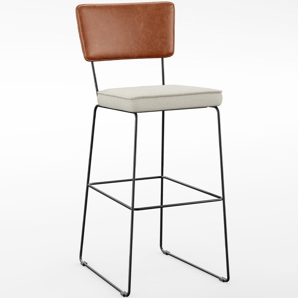 Kit 03 Banquetas Altas Camel Linho Champagne - 8