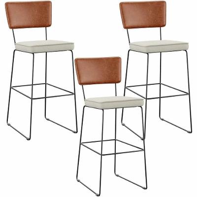 Kit 03 Banquetas Altas Camel Linho Champagne