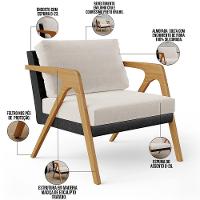 Poltrona Para Sala De Estar Pietra Preto Linho Cru - 5