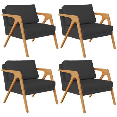 Kit 04 Poltronas Decorativas Pietra L02 Suede Preto Lyam Decor