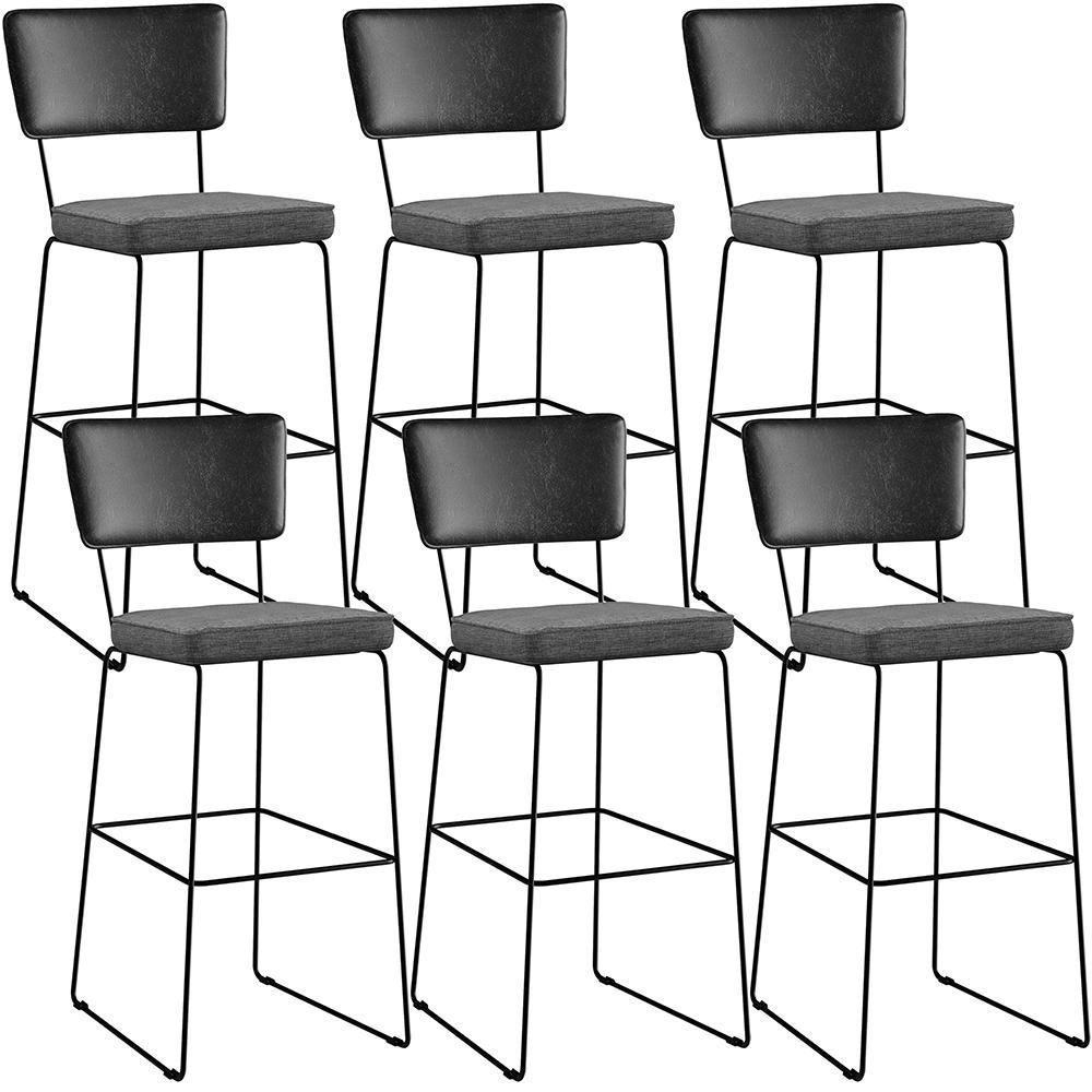 Kit 06 Banquetas Altas Allana L02 Preto Linho Cinza Escuro - 1