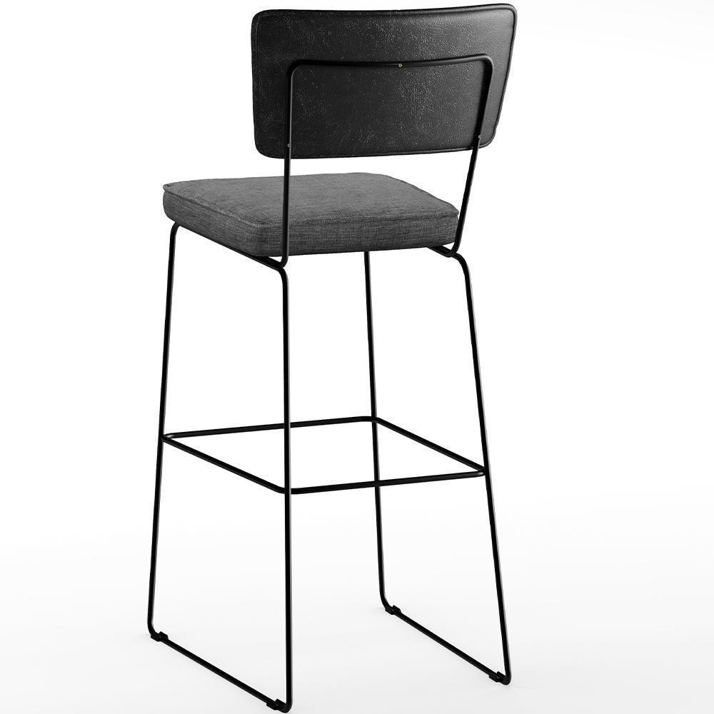 Kit 06 Banquetas Altas Allana L02 Preto Linho Cinza Escuro - 2