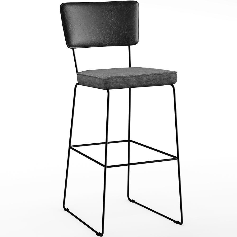 Kit 06 Banquetas Altas Allana L02 Preto Linho Cinza Escuro - 8