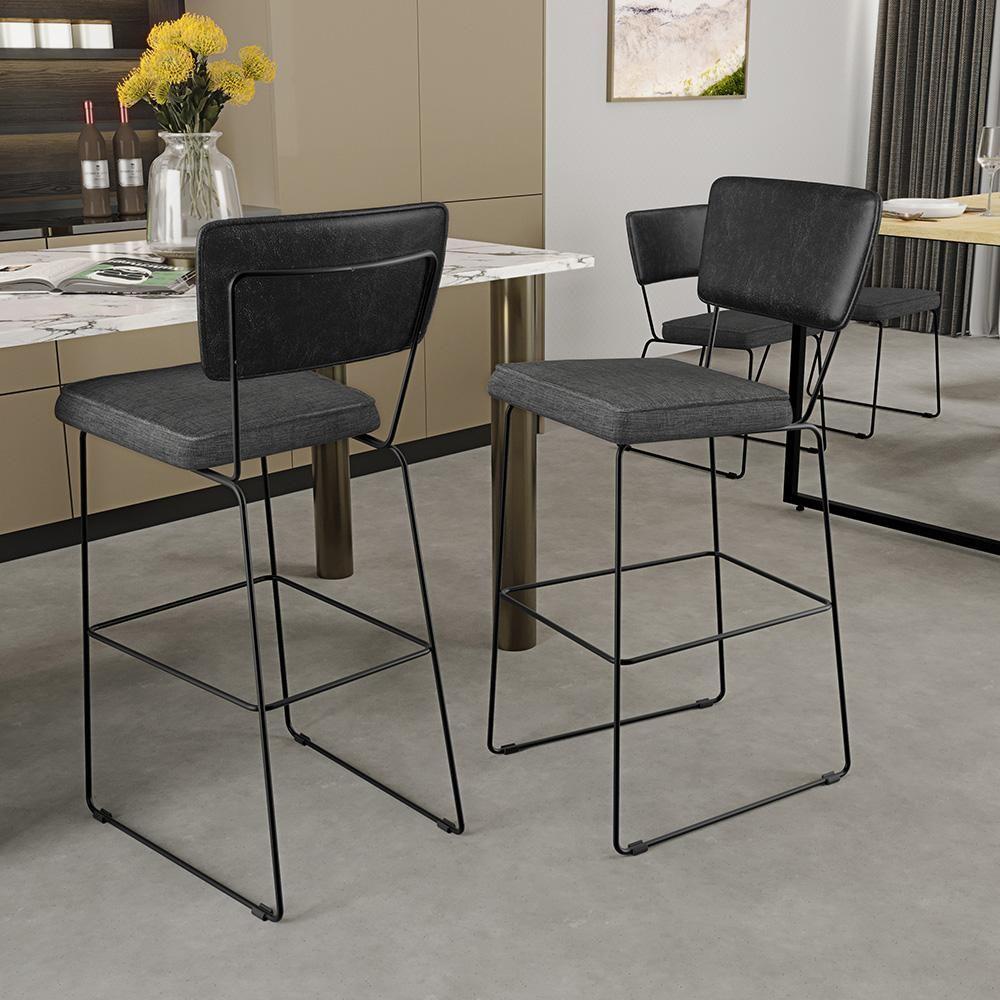 Kit 06 Banquetas Altas Allana L02 Preto Linho Cinza Escuro - 9