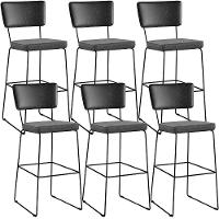 Kit 06 Banquetas Altas Allana L02 Preto Linho Cinza Escuro - 1