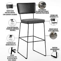 Kit 06 Banquetas Altas Allana L02 Preto Linho Cinza Escuro - 7