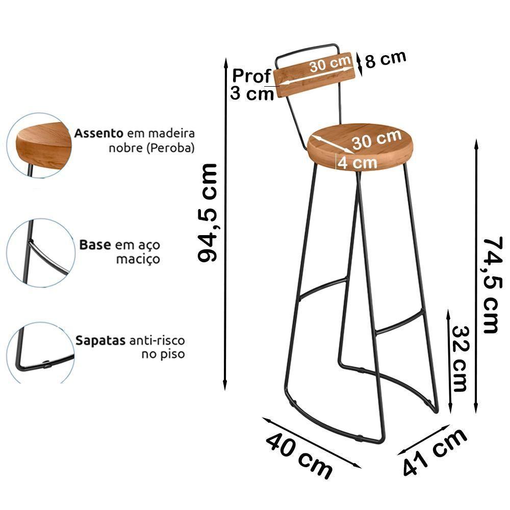 Kit 04 Banqueta Alta Com Encosto Aurum Peroba Preto Cozinha Sala Jantar Dhom Peroba Preto - 7