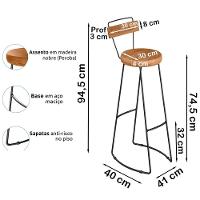 Kit 04 Banqueta Alta Com Encosto Aurum Peroba Preto Cozinha Sala Jantar Dhom Peroba Preto - 7