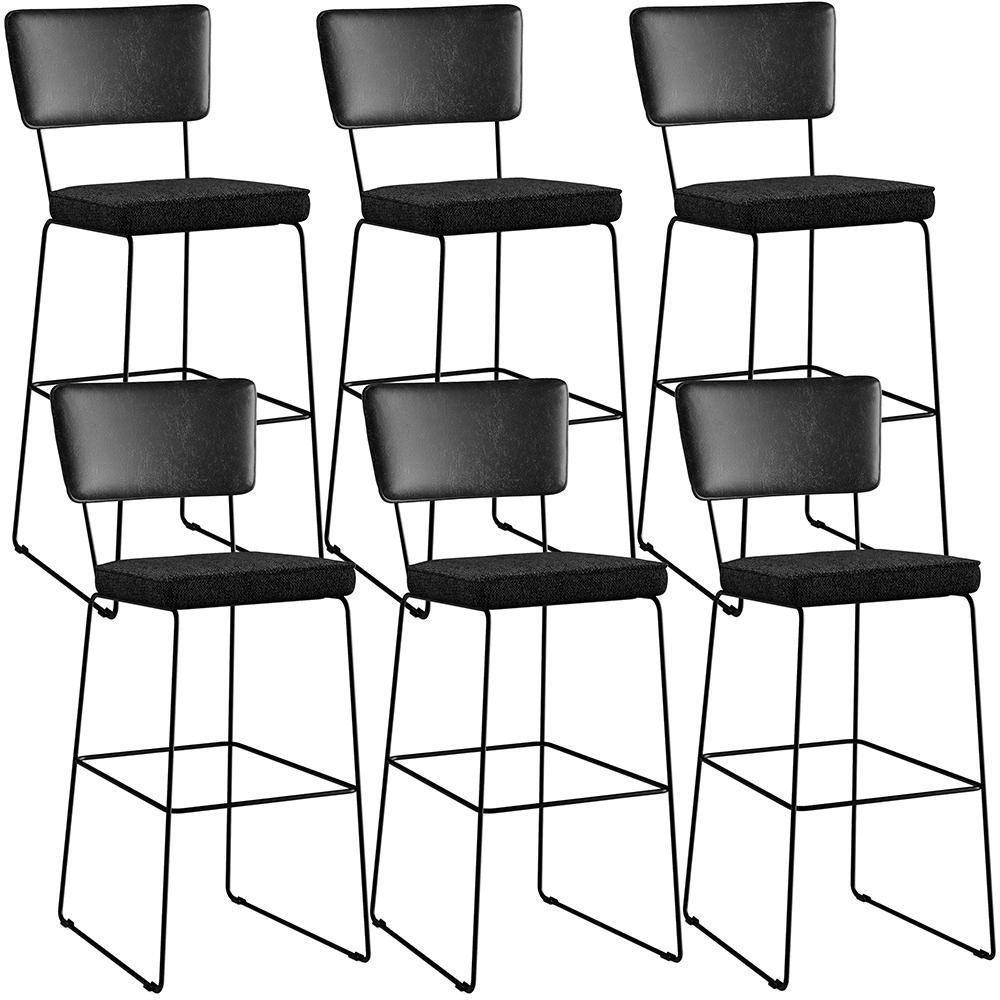Kit 06 Banquetas Altas Allana L02 Preto Linho Chumbo - 1