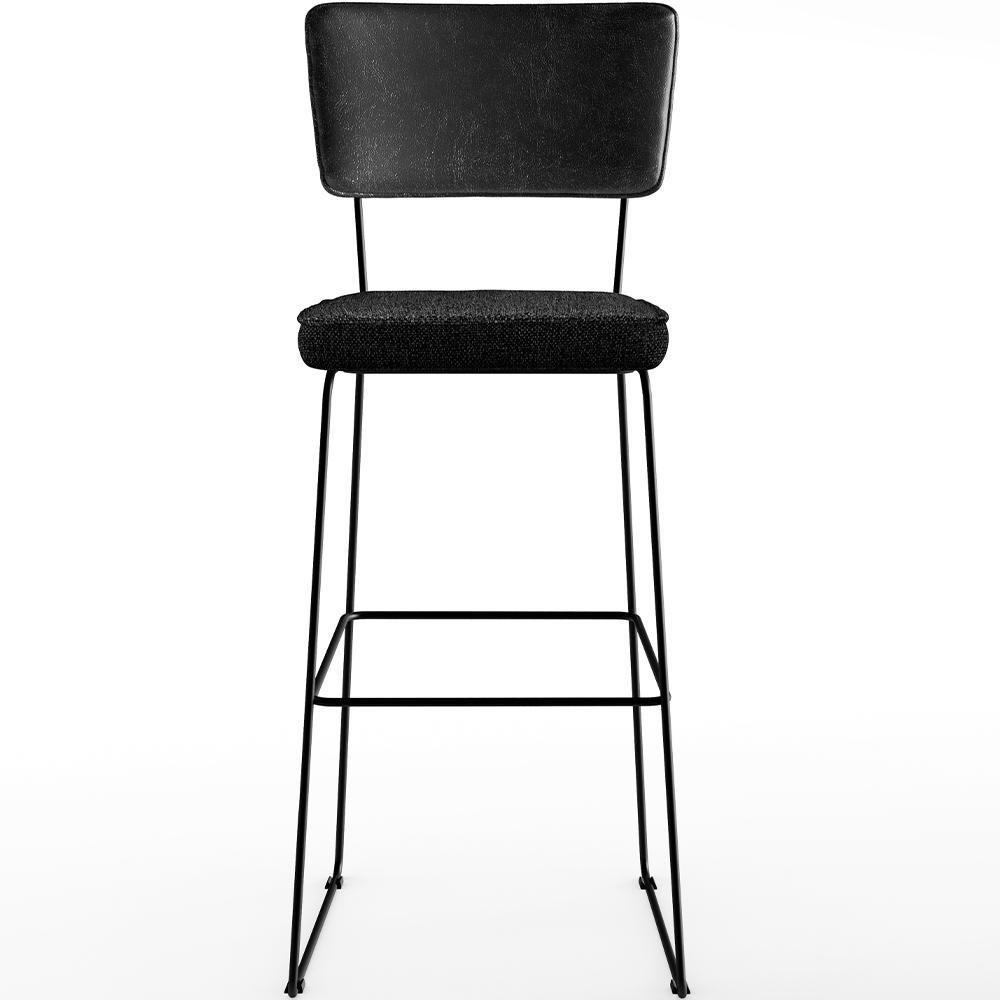 Kit 06 Banquetas Altas Allana L02 Preto Linho Chumbo - 5