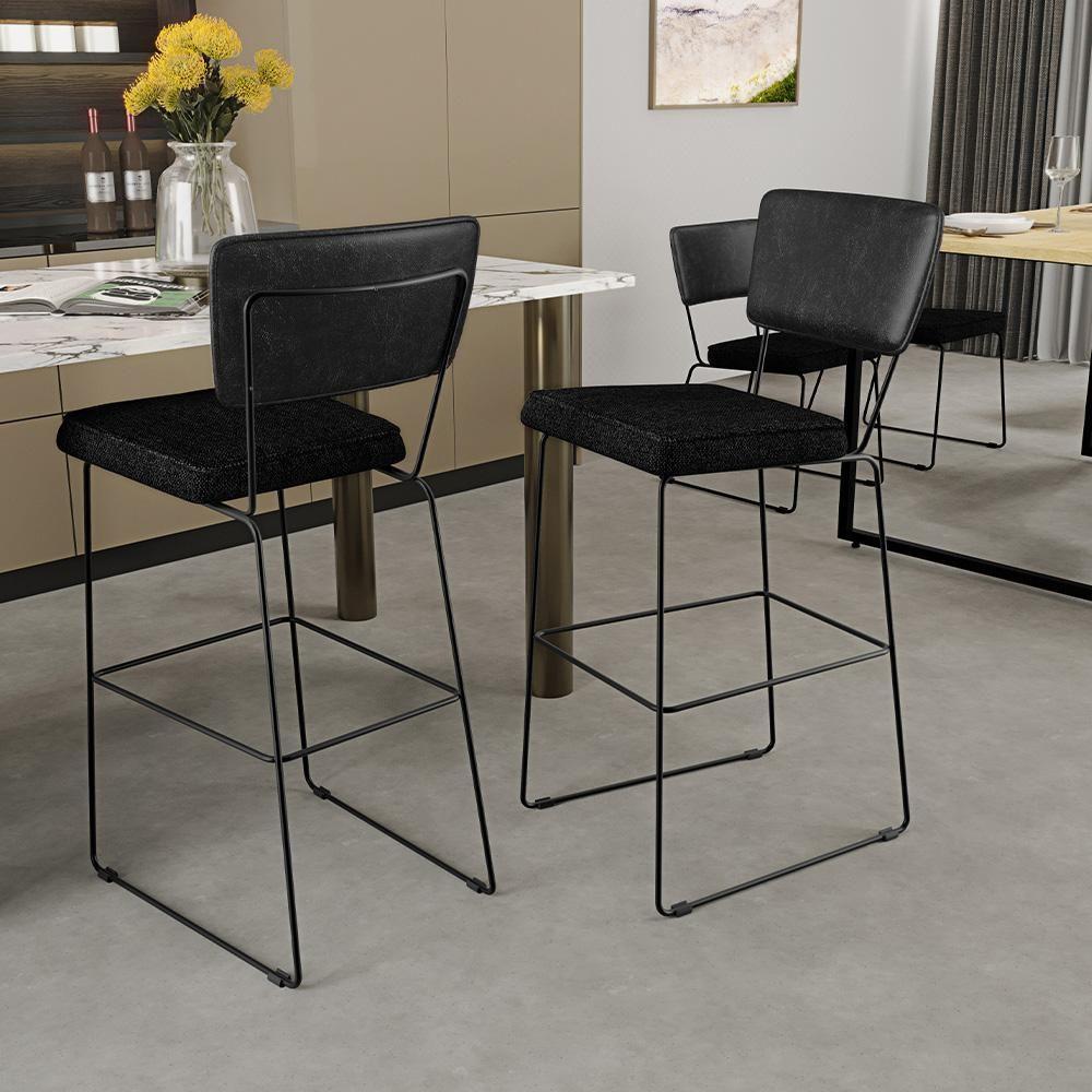 Kit 06 Banquetas Altas Allana L02 Preto Linho Chumbo - 9