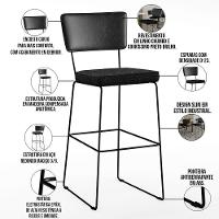 Kit 06 Banquetas Altas Allana L02 Preto Linho Chumbo - 13