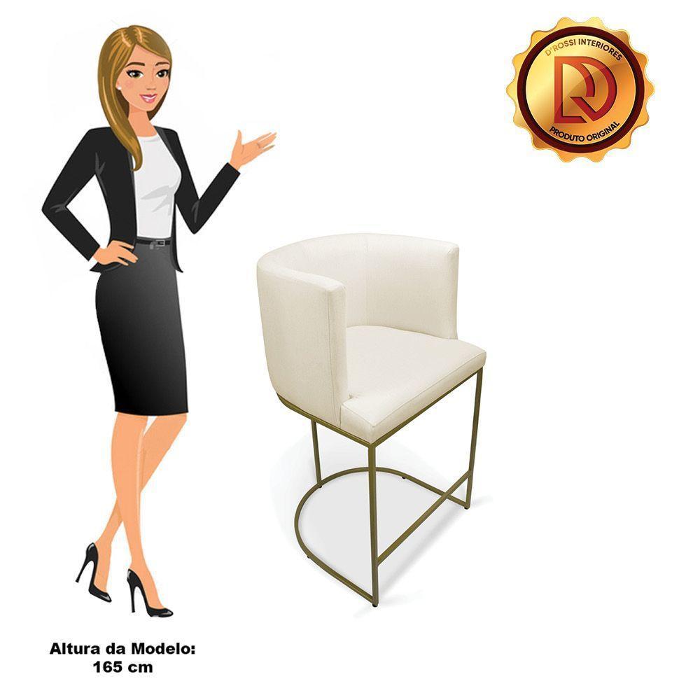 Kit 2 Banquetas Paola Linho Base Metálica Dourada - D'rossi Cor A19 Bege - 3