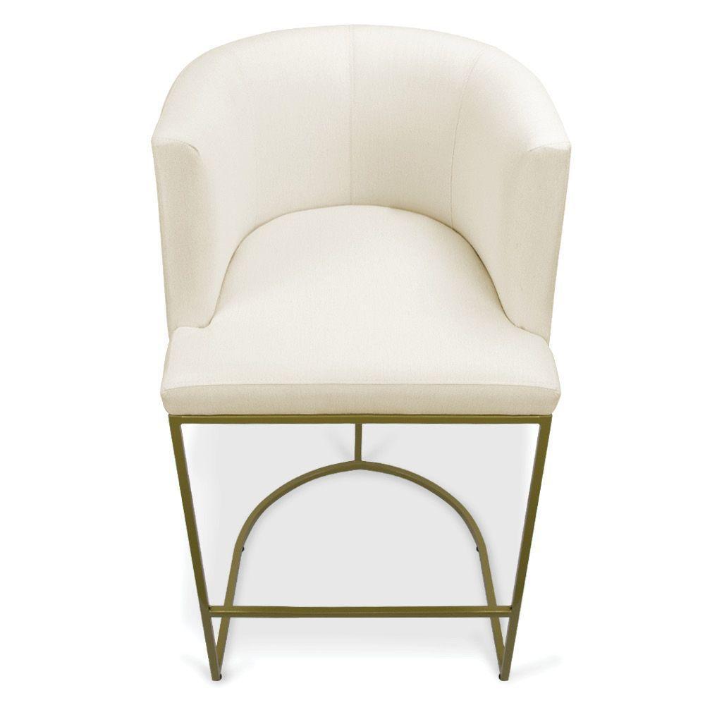 Kit 2 Banquetas Paola Linho Base Metálica Dourada - D'rossi Cor A19 Bege - 5