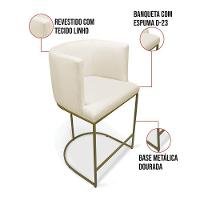 Kit 2 Banquetas Paola Linho Base Metálica Dourada - D'rossi Cor A19 Bege - 5